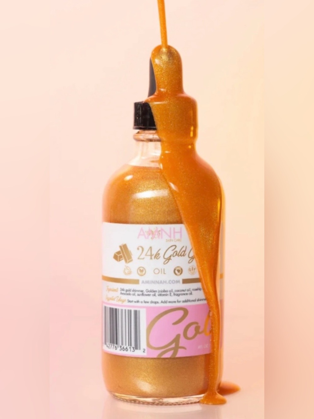 AMINNAH 24k Gold Glow Body Oil - Shimmering Gold Full Size NEW